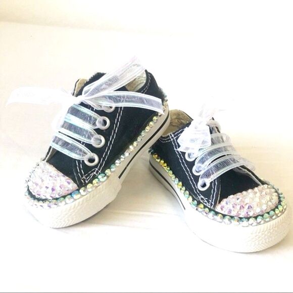 Embellished Converse Sneakers Size 2 (Baby) Carefully hand decorated - Picture 2 of 8